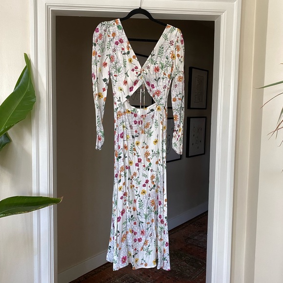 AFRM White Floral Long Sleeve Midi Dress sz XS - Picture 4 of 16